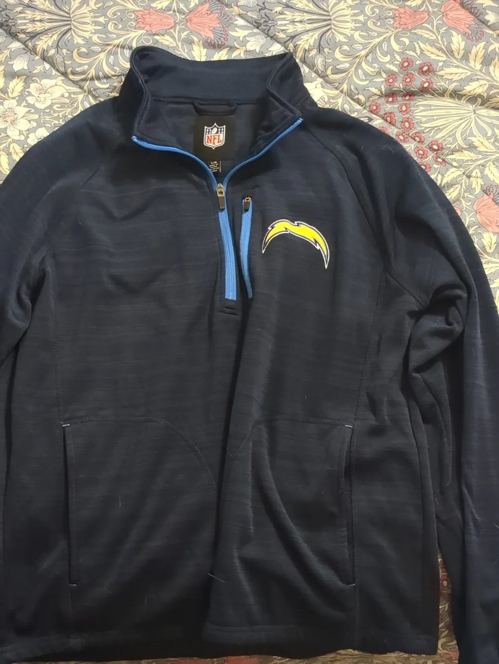 NFL Navy Pullover with Yellow Chargers Bolt and Light Blue Trim